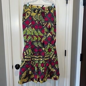 Guarantee Dutch Wax cotton African fabric mermaid maxi skirt floral butterfly M